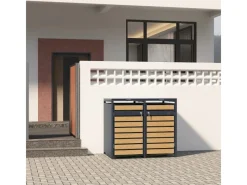 Mülltonnenbox Lucas Metall 2 x 240 l Anthrazit/Holzoptik*AXI Outlet