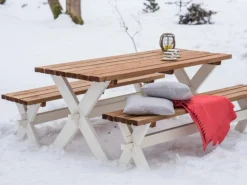 AXI Bierzeltgarnituren|Picknicktisch Celine mit Bänken Holz Braun Weiß 75 cm x 177 cm