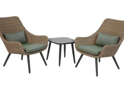 Lounge-Gartenmöbel|Balkonmöbel-Set Aliceville 3-teilig Polyrattan Grün-Grau