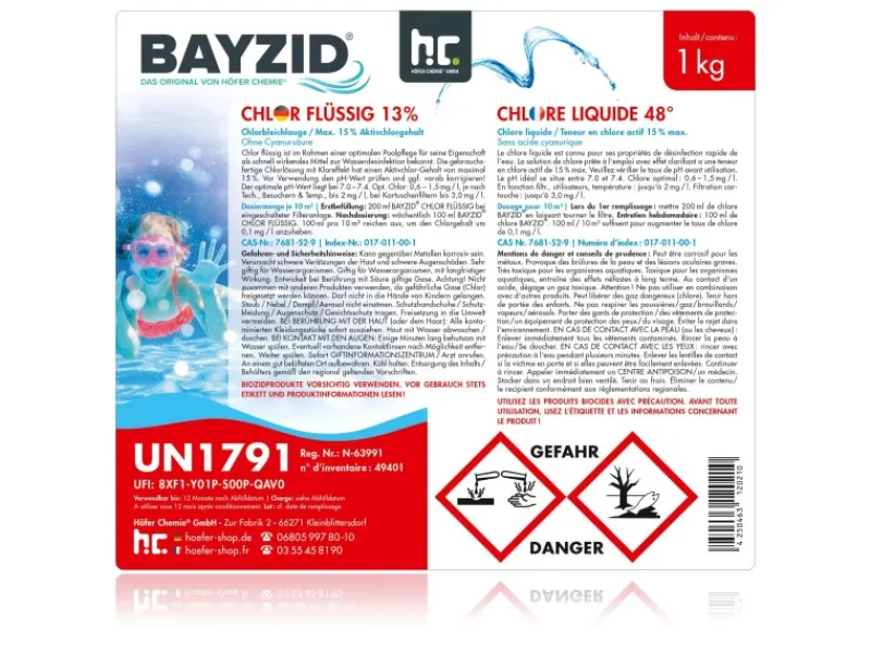 Chlor 13% Flüssig für Pools 6 x 1kg*Bayzid Sale