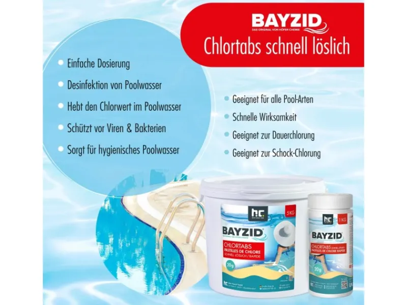 Bayzid Poolreinigung|Chlortabs 20g Schnell Löslich 1kg