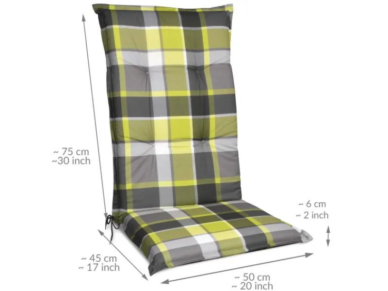 Beautissu Gartenstuhlauflagen|Sunny GR Hochlehner 120x50x6cm Kariert