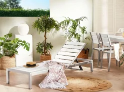 Beliani Gartenliege Weiss Silber 198x64x93*