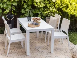 Gartentische|Beliani Gartentisch FOSSANO Weiss 140x80x76