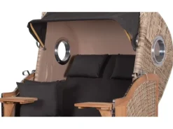 bene living Strandkorb Komplettset Ammersee Teak Bullauge PE Shell Modell 548* Hot