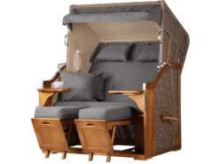 Weitere Gartenmöbel|Strandkörbe|bene living Strandkorb Komplettset Schleswig Pinie Zweisitzer PE Mokka Modell 560