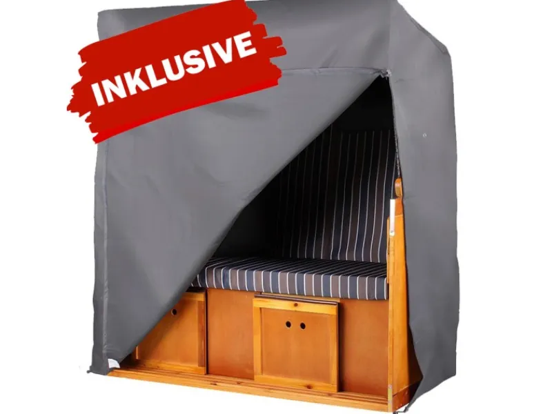 bene living Strandkorb Komplettset Ammersee Grande XL Teak Bullauge PE Shell Modell 548 Inkl Liftersystem Schutzhülle Doppelrollen Glasbecherhalter* Sale