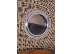 bene living Strandkorb Komplettset Ammersee Grande XL Teak Bullauge PE Shell Modell 548 Inkl Liftersystem Schutzhülle Doppelrollen Glasbecherhalter* Sale