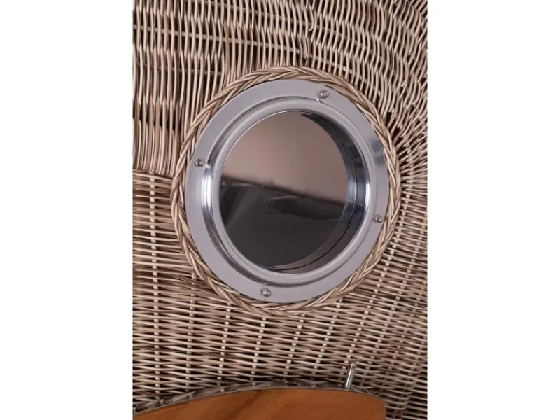 bene living Strandkorb Komplettset Ammersee Grande XL Teak Bullauge PE Shell Modell 548 Inkl Liftersystem Schutzhülle Doppelrollen Glasbecherhalter* Sale