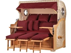 bene living Strandkorb Komplettset Königssee 3 Sitzer Teak Bullauge PE Shell Modell 550 Inkl Liftersystem Schutzhülle Doppelrollen Glasbecherhalter* Online