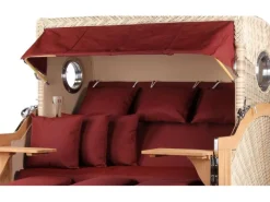 bene living Strandkorb Komplettset Königssee 3 Sitzer Teak Bullauge PE Shell Modell 550 Inkl Liftersystem Schutzhülle Doppelrollen Glasbecherhalter* Online