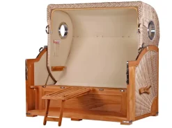 bene living Strandkorb Komplettset Königssee 3 Sitzer Teak Bullauge PE Shell Modell 550 Inkl Liftersystem Schutzhülle Doppelrollen Glasbecherhalter* Online