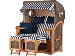 Strandkörbe|bene living Strandkorb Komplettset Ammersee Teak Bullauge PE Grau Modell 518