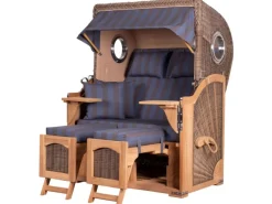 bene living Strandkorb Komplettset Ammersee Teak Bullauge PE Grau Modell 582* Hot