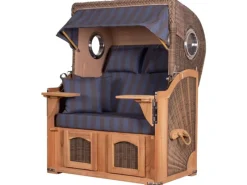 bene living Strandkorb Komplettset Ammersee Teak Bullauge PE Grau Modell 582* Hot