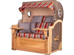 bene living Strandkorb Komplettset Königssee Teak Bullauge PE Grau Modell 584* Discount