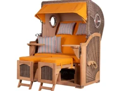 bene living Strandkorb Komplettset Ammersee Teak Bullauge PE Grau Modell 586* Outlet