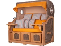 Strandkörbe|bene living Strandkorb Komplettset Ammersee Grande XXL Teak Bullauge PE grau Modell 586