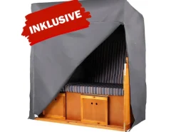 Strandkörbe|bene living Strandkorb Komplettset Ammersee Grande XXL Teak Bullauge PE grau Modell 586