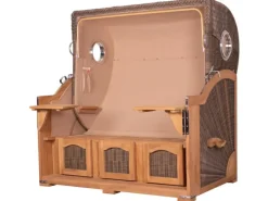 Strandkörbe|bene living Strandkorb Komplettset Ammersee Grande XXL Teak Bullauge PE grau Modell 586