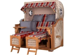 bene living Strandkorb Komplettset Ammersee Grande XL Teak Bullauge PE Shell Modell 584 Inkl Liftersystem Schutzhülle Doppelrollen Glasbecherhalter* Clearance