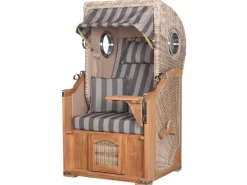 Strandkörbe|bene living Strandkorb Komplettset Ammersee Single Teak Bullauge PE Shell Modell 537 Inkl Liftersystem Schutzhülle Doppelrollen Glasbecherhalter