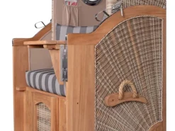 Strandkörbe|bene living Strandkorb Komplettset Ammersee Single Teak Bullauge PE Shell Modell 537 Inkl Liftersystem Schutzhülle Doppelrollen Glasbecherhalter