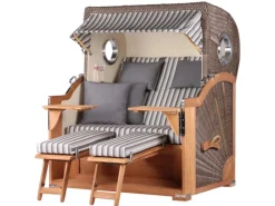 Strandkörbe|bene living Strandkorb Komplettset Königssee Teak Bullauge PE Grau Modell 545