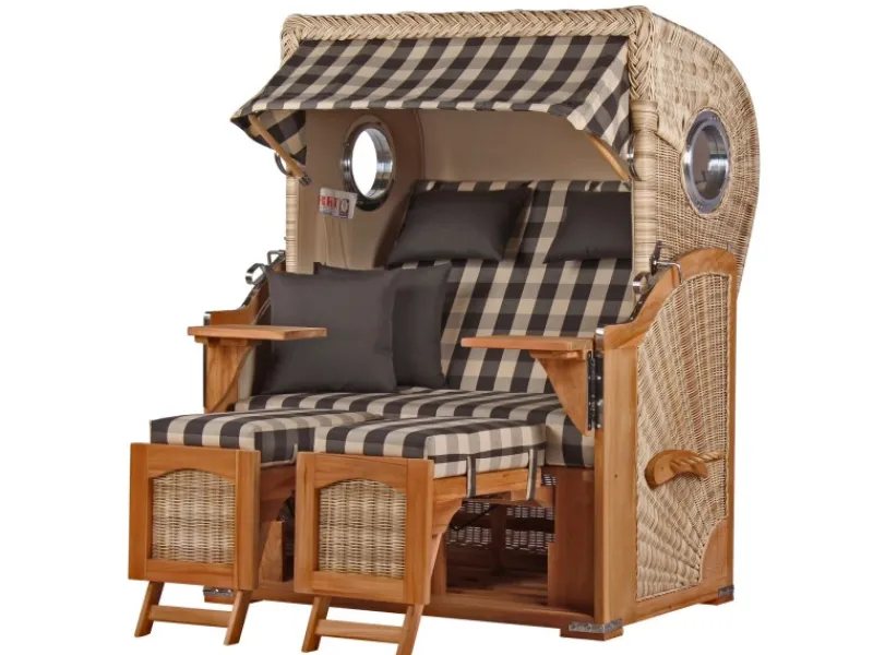 bene living Strandkorb Komplettset Ammersee Teak Bullauge PE Shell Modell 505* Clearance