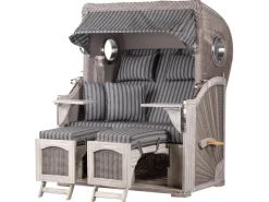 Strandkörbe|bene living Strandkorb Komplettset Ammersee Mahagoni Bullauge washed grey PE Koboo grey Modell 500