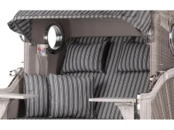 Strandkörbe|bene living Strandkorb Komplettset Ammersee Mahagoni Bullauge washed grey PE Koboo grey Modell 500