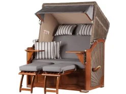 Strandkörbe|bene living Strandkorb Komplettset Schaalsee Mahagoni PE grau Modell 544