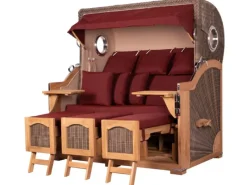 Strandkörbe|bene living Strandkorb Komplettset Ammersee Grande XXL Teak Bullauge PE grau Modell 550