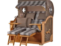 bene living Strandkorb Komplettset Königssee Teak Bullauge PE Grau Modell 522* Clearance
