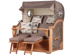 bene living Strandkorb Komplettset Königssee Teak Bullauge PE Grau Modell 540* Sale