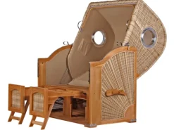 bene living Strandkorb Komplettset Ammersee Teak Bullauge PE Shell Modell 518* Clearance