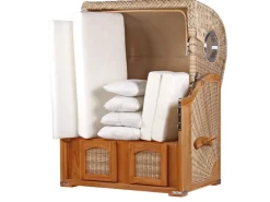 bene living Strandkorb Komplettset Ammersee Teak Bullauge PE Shell Modell 518* Clearance