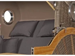 Strandkörbe|bene living Strandkorb Komplettset Ammersee Grande XL Teak Bullauge PE Grau Modell 551 Inkl Liftersystem Schutzhülle Doppelrollen Glasbecherhalter