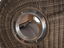 Strandkörbe|bene living Strandkorb Komplettset Ammersee Grande XL Teak Bullauge PE Grau Modell 551 Inkl Liftersystem Schutzhülle Doppelrollen Glasbecherhalter