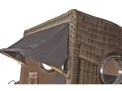 Strandkörbe|bene living Strandkorb Komplettset Ammersee Grande XL Teak Bullauge PE Grau Modell 551 Inkl Liftersystem Schutzhülle Doppelrollen Glasbecherhalter