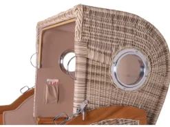 Strandkörbe|bene living Strandkorb Komplettset Ammersee Grande XL Teak Bullauge PE Shell Modell 500 Inkl Liftersystem Schutzhülle Doppelrollen Glasbecherhalter