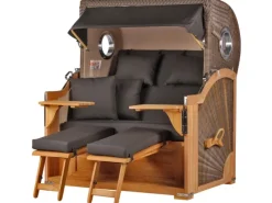 Strandkörbe|bene living Strandkorb Komplettset Königssee Teak Bullauge PE Grau Modell 548