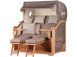 Strandkörbe|bene living Strandkorb Komplettset Königssee Teak Bullauge PE Grau Modell 534