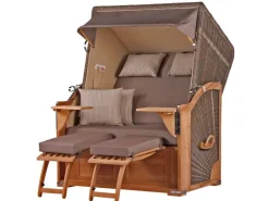 bene living Strandkorb Komplettset Schaalsee Teak PE grau Modell 534* Sale