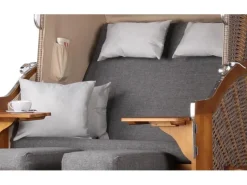 Weitere Gartenmöbel|Strandkörbe|bene living Strandkorb Komplettset Schleswig Pinie Zweisitzer PE Mokka Modell 558