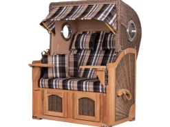 bene living Strandkorb Komplettset Ammersee Teak Bullauge PE Grau Modell 583* Best