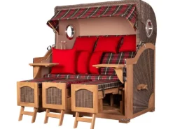 Strandkörbe|bene living Strandkorb Komplettset Ammersee Grande XXL Teak Bullauge PE grau Modell 529