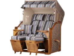 Sonnenliegen|Weitere Gartenmöbel|bene living Strandkorb Komplettset Schleswig Pinie Zweisitzer PE Mokka Modell 555