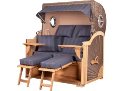 Strandkörbe|bene living Strandkorb Komplettset Königssee Teak Bullauge PE Grau Modell 582