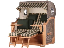 bene living Strandkorb Komplettset Königssee Teak Bullauge PE Grau Modell 506* Outlet